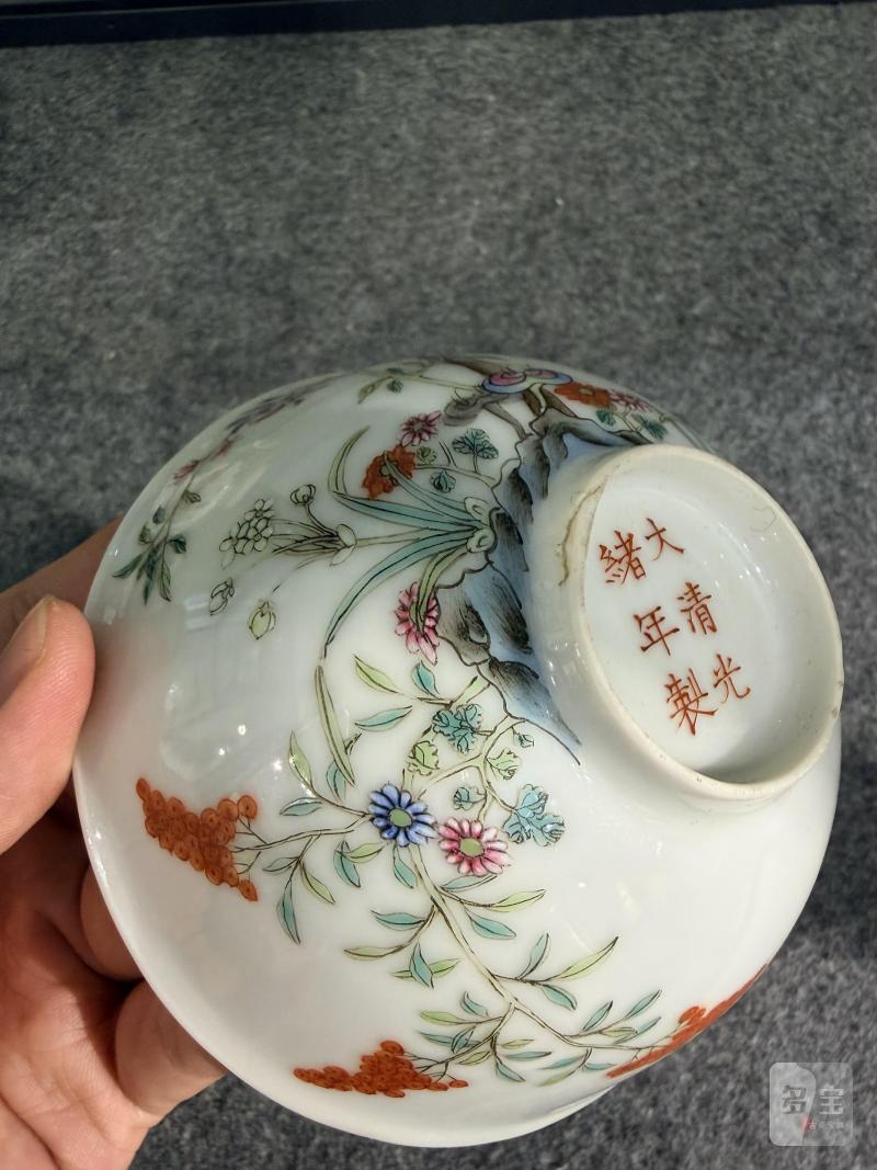 清晚期  粉彩福寿桃纹碗 - 图3